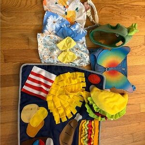 Colorful Small Dog Set with Costumes Collar, Hat, Harness and Mat